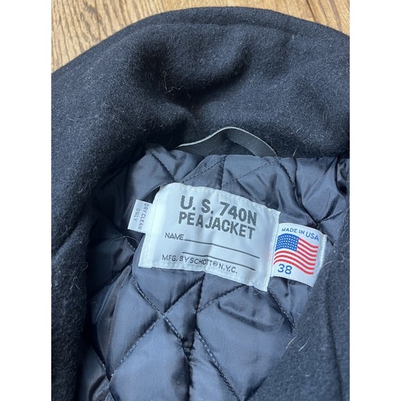 Vintage Schott US 740N Black Wool Pea Coat Jacket Mens Size 38 Made in USA - Picture 2 of 5